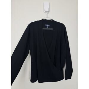 Lands End 100% Cashmere Sweater Women’s 1X Plus Black Knit Crossover Wrap